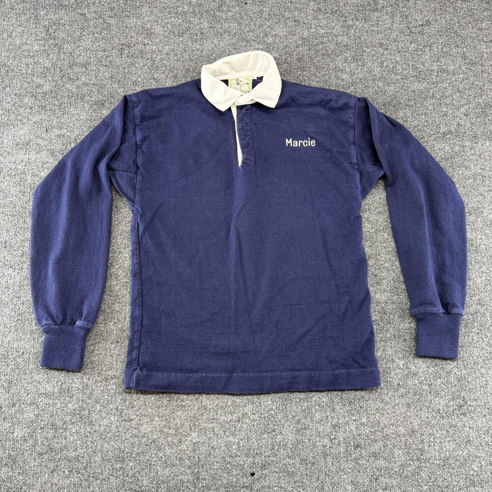 VTG 80's - 90's Lands' End Rugby Shirt Mens Small Blue Long Sleeve "Marcie"